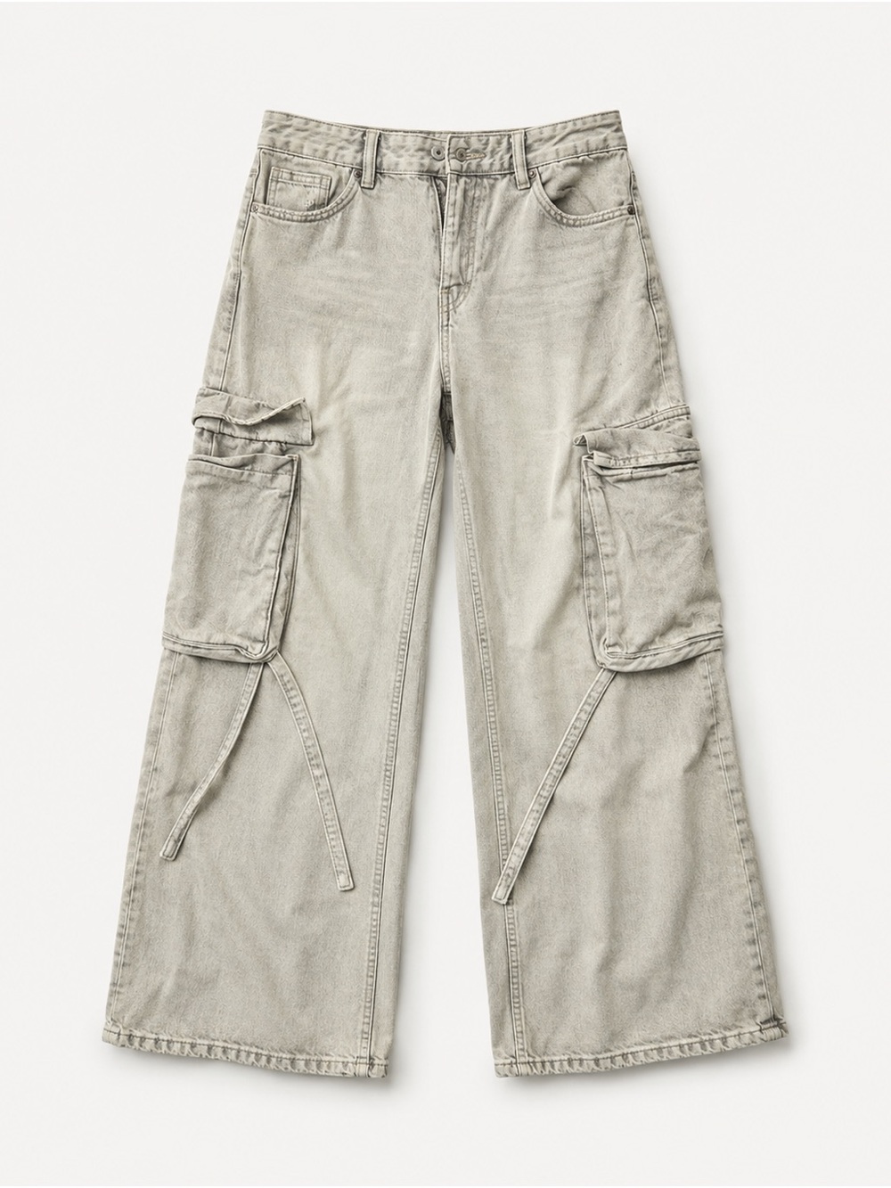 Zara Light Gray Wide Leg Cargo Jeans